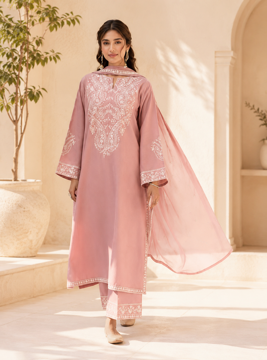 Luxury Blush Pink Embroidered Women's 3 Piece Suit