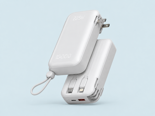 10000mAh 22.5W Fast Charging Power Bank with Built-in Cables & AC Plug